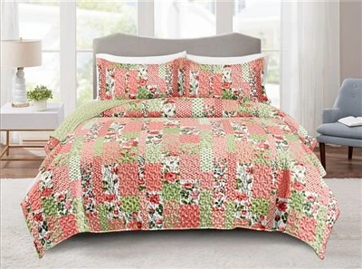 Floral Printed Patchwork Quilt Set