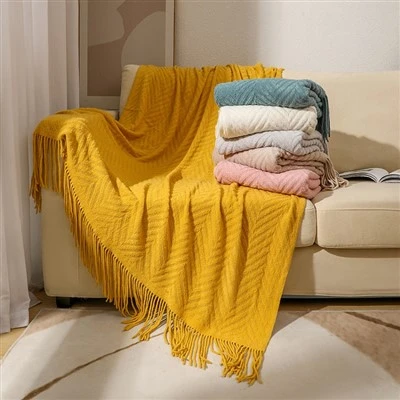 Herringbone Jacquard Knit Throw Blanket